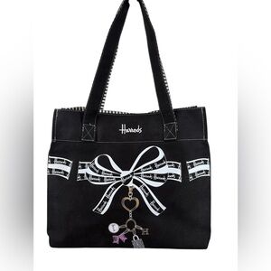 Harrods x Tom Baker Bows and Charms Black White Canvas Tote Shopping Bag Purse